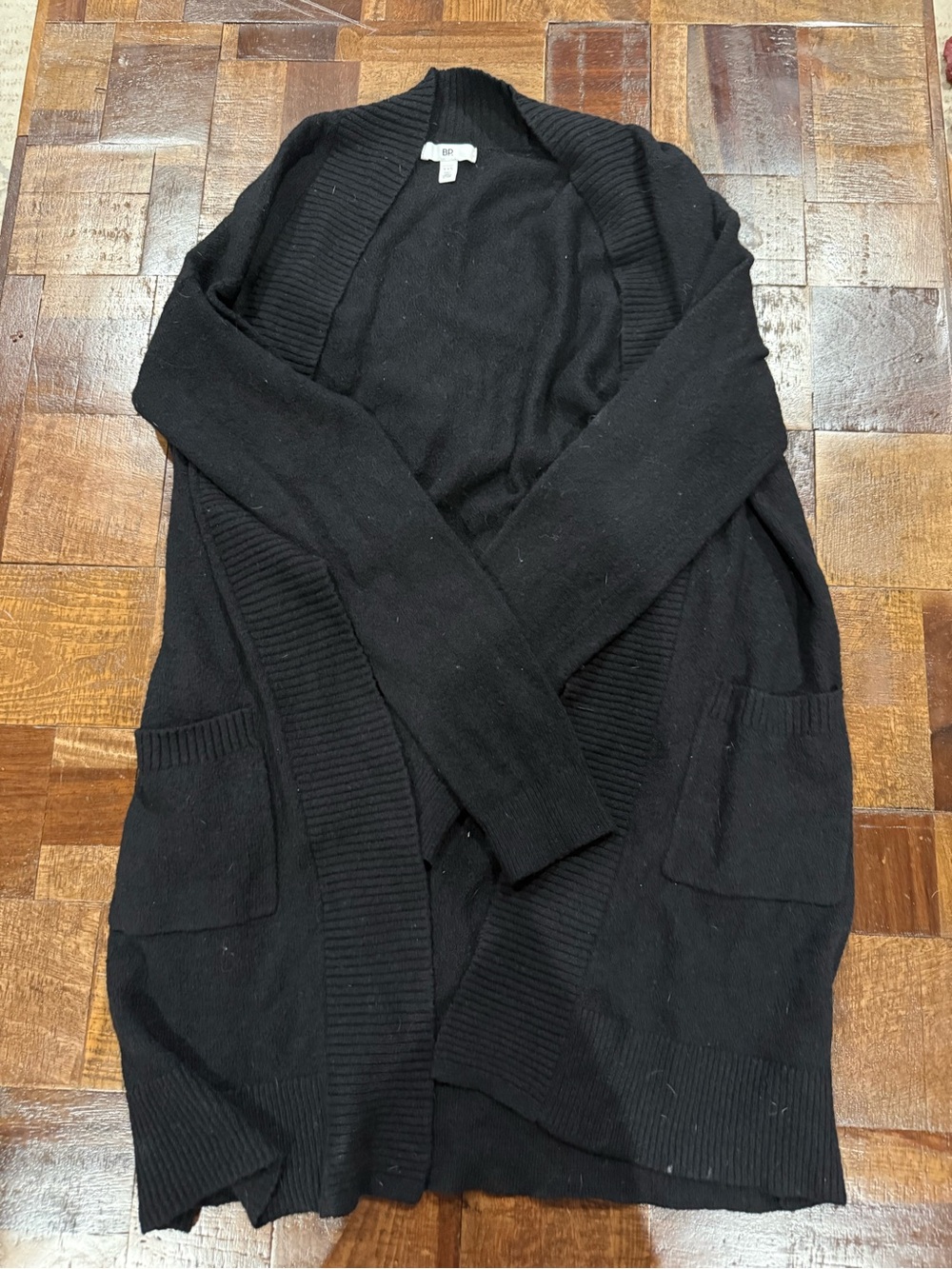 bp Black Ribbed Open Cardigan